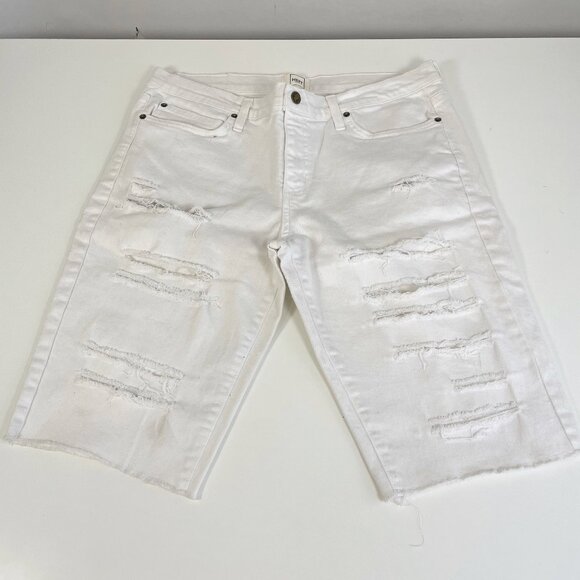 HEFT Distressed White Denim Shorts Size 36 Men’s Ripped Frayed Hem Jorts - Picture 1 of 9